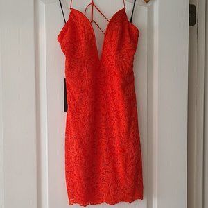 bebe red lace strappy cocktail dress